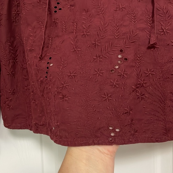 EUC Madewell Maroon Ruffle Puff Sleeve Eyelet Top Blouse Women's Size XL - Picture 4 of 10